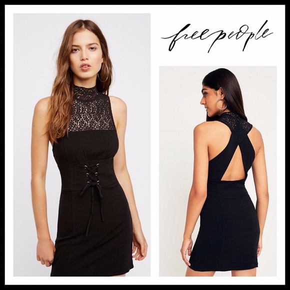 FREE PEOPLE BLACK BODYCON BOHO MINI DRESS A2C - Picture 8 of 8